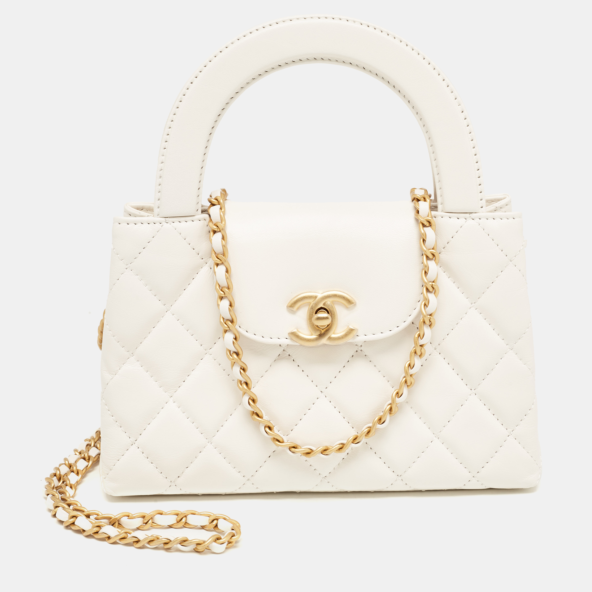 Pre Owned Chanel White Quilted Leather Mini Shopping Bag