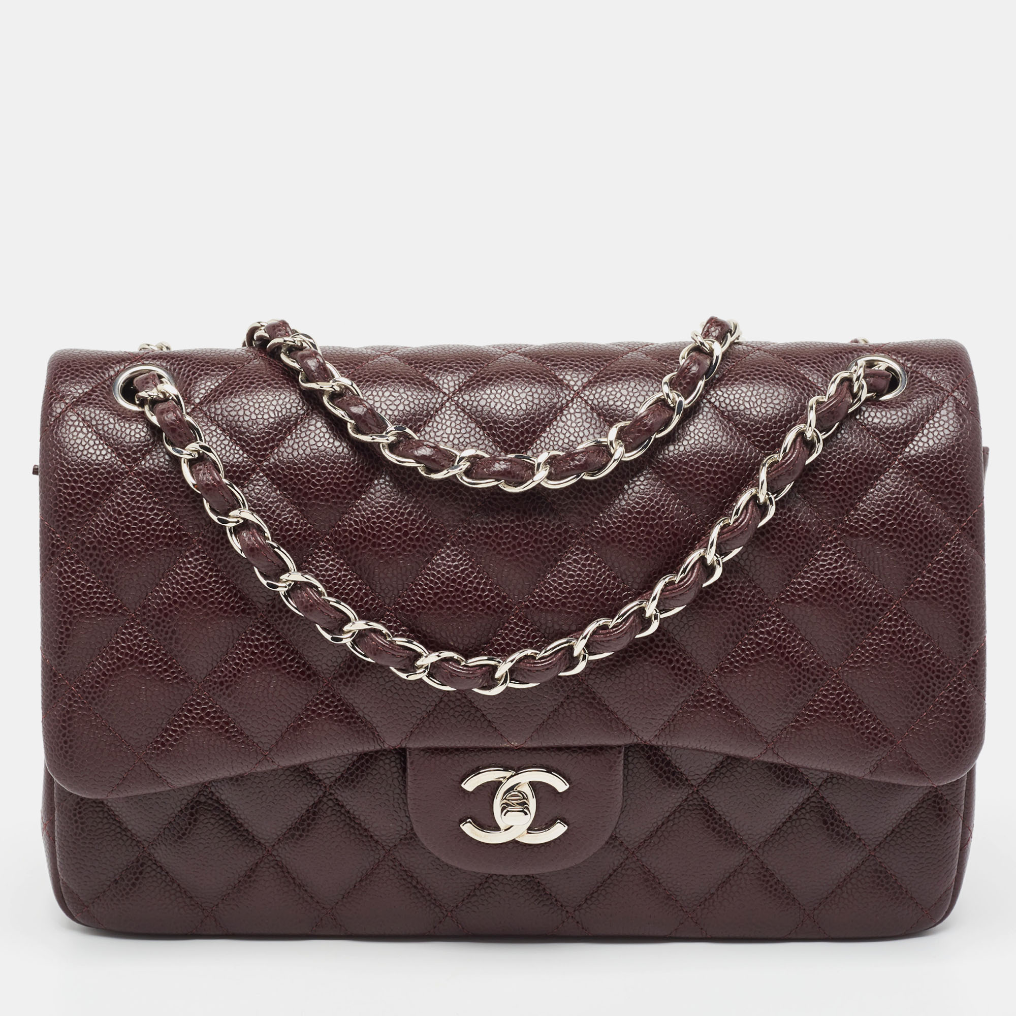 

Chanel Burgundy Quilted Caviar Leather Jumbo Classic Double Flap Bag
