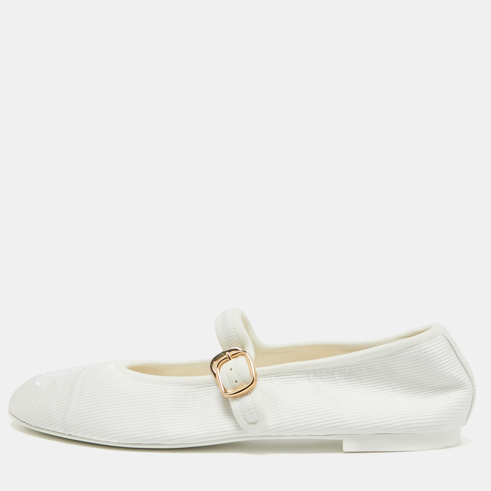 

Chanel White Canvas CC Ballet Flats Size