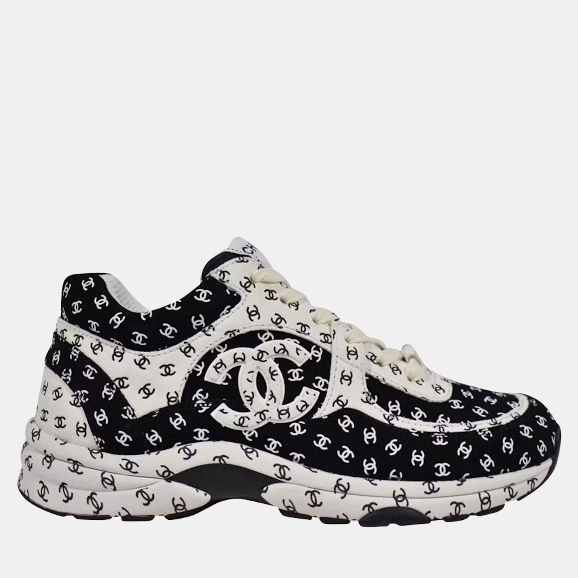 

Chanel Black Suede Printed CC Trainer Sneakers Size EU