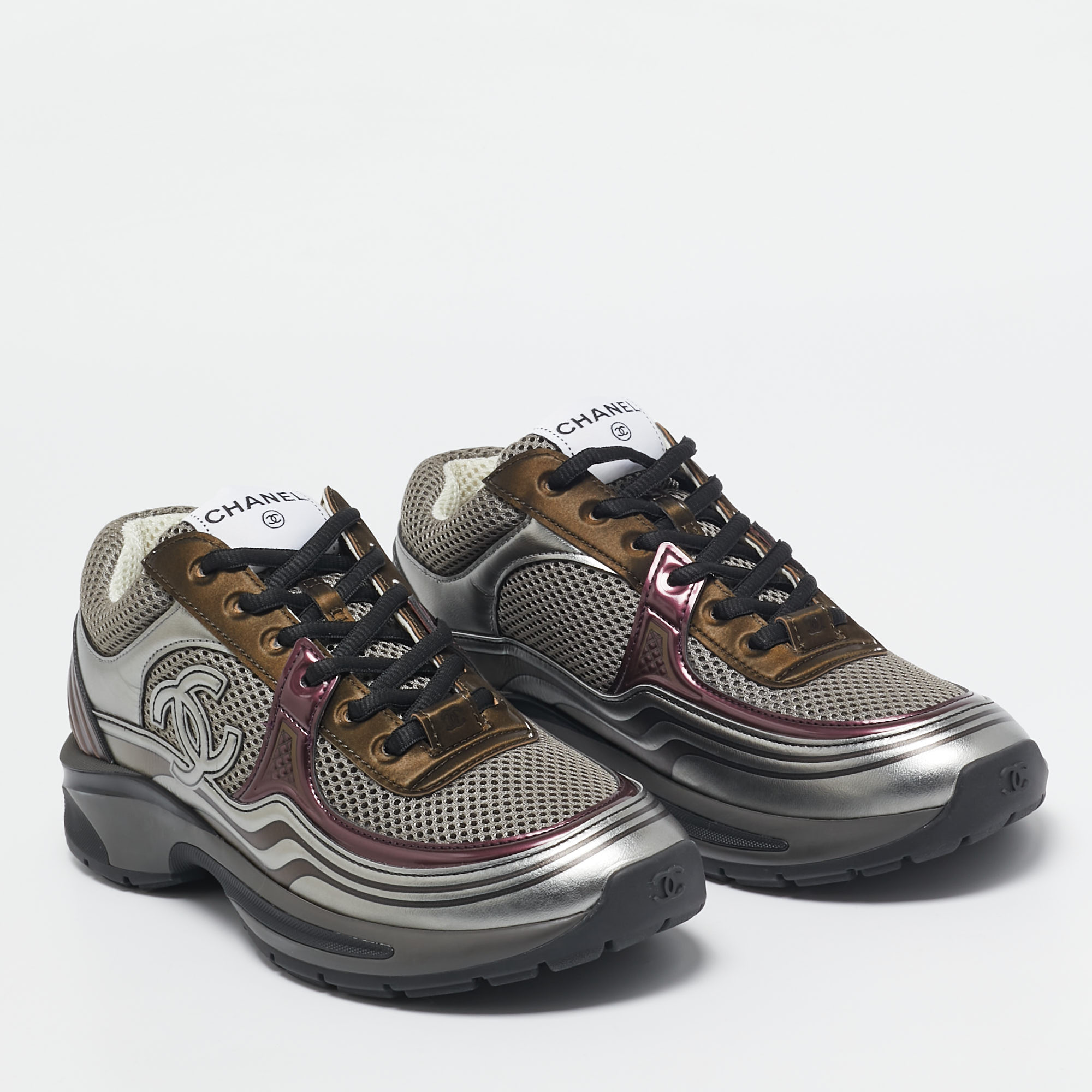Chanel Multicolor Leather and Mesh CC Low Top Sneakers Size 37.5 
