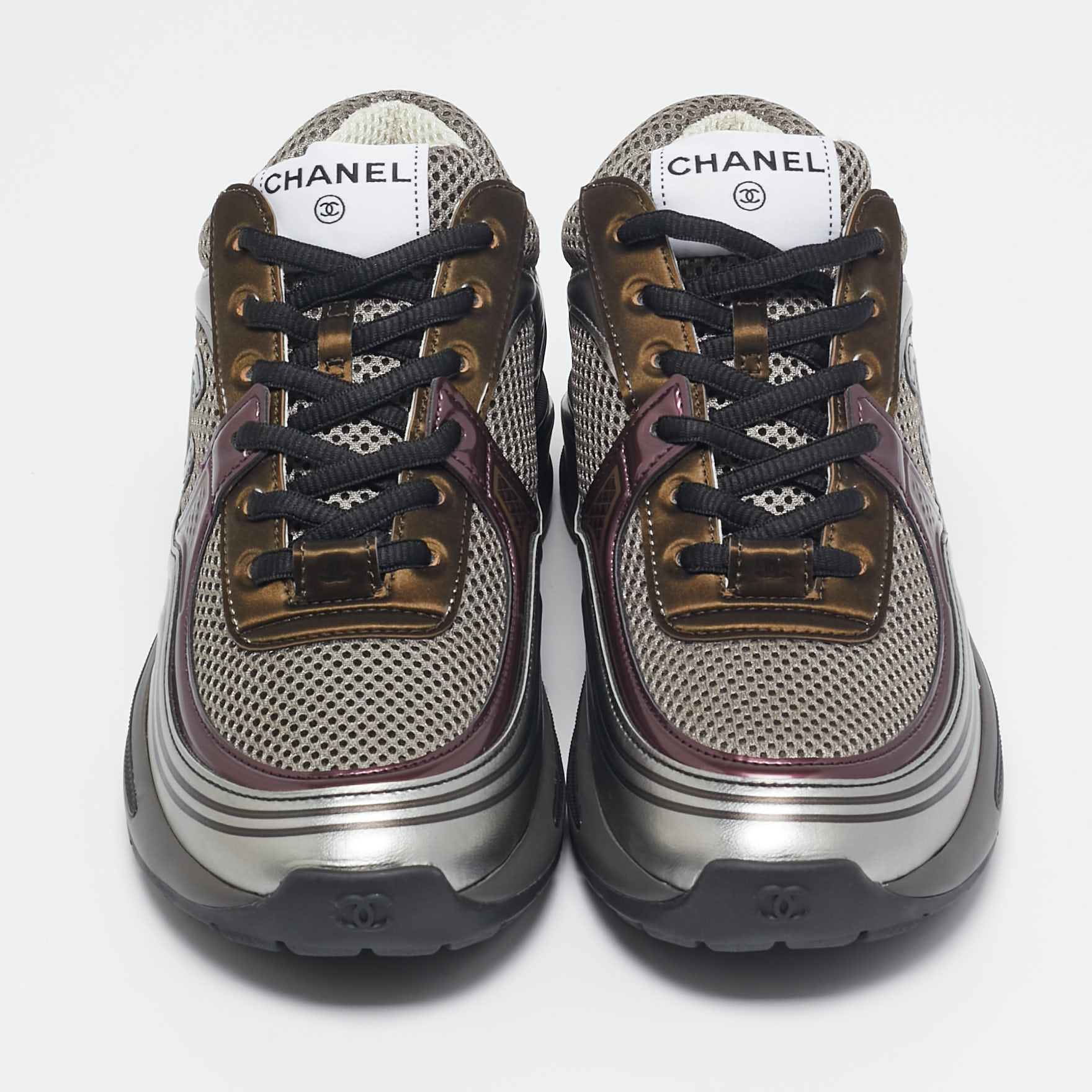 Chanel Multicolor Leather and Mesh CC Low Top Sneakers Size 37.5 