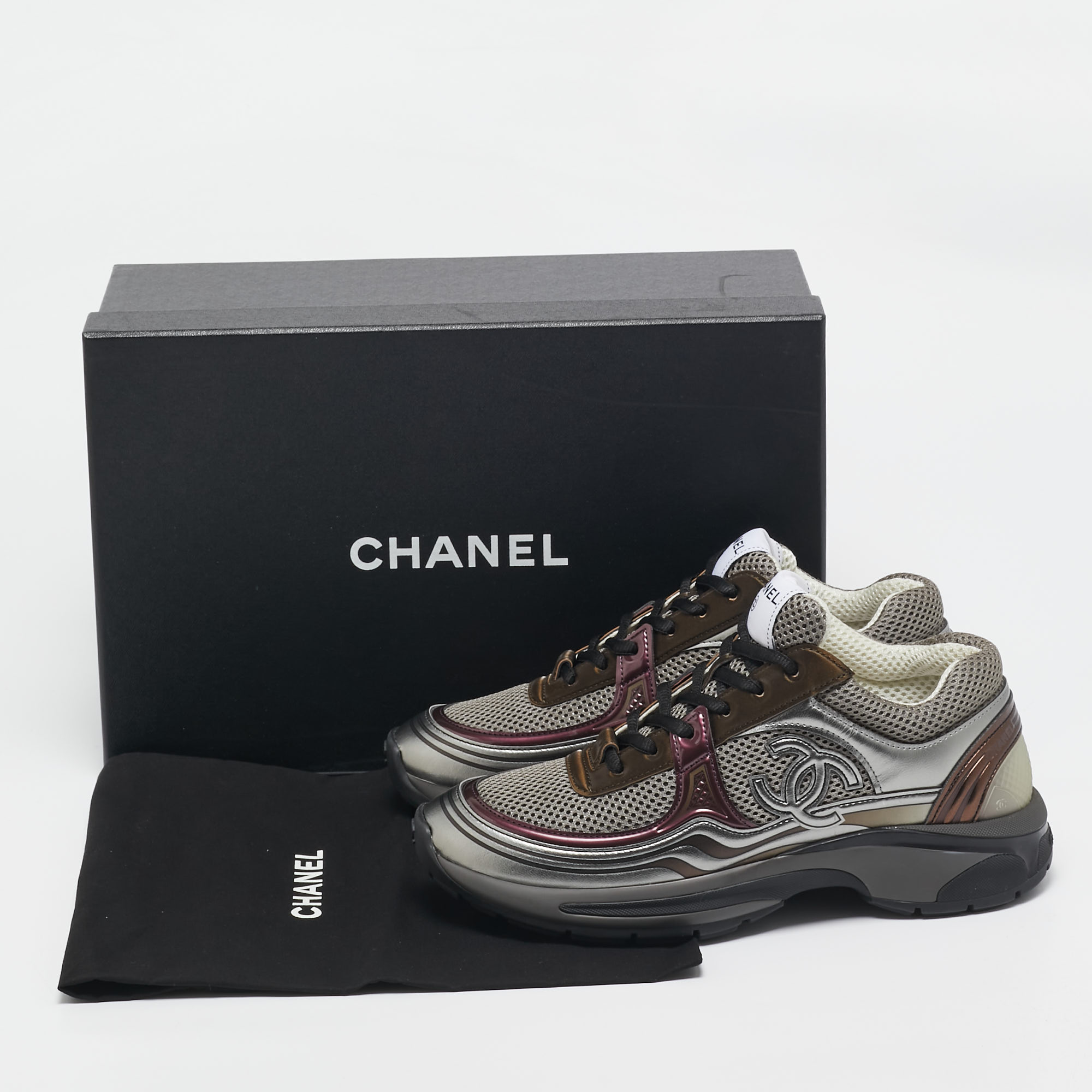 Chanel Multicolor Leather and Mesh CC Low Top Sneakers Size 37.5 