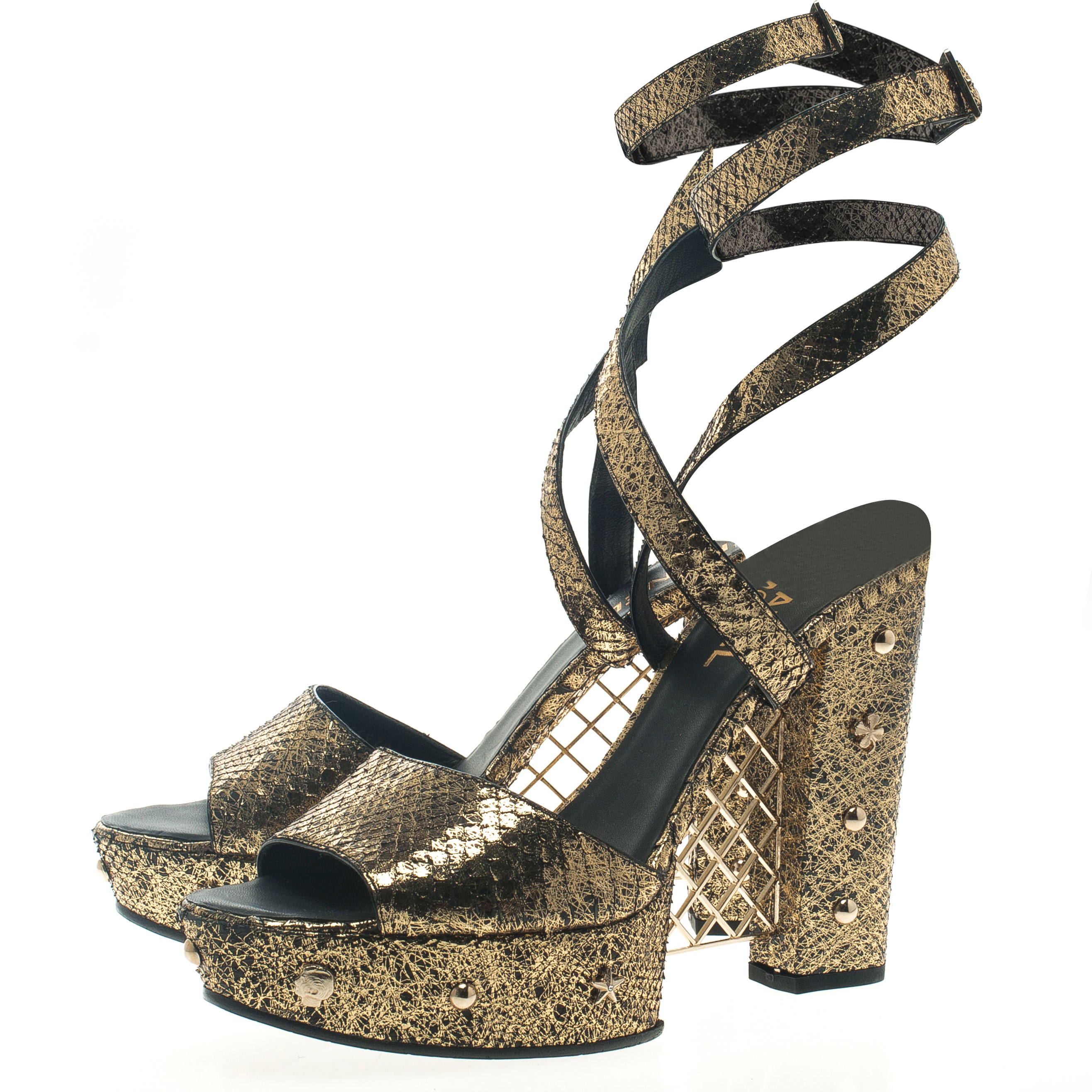 Chanel Metallic Gold Python Ankle Strap Platform Sandals Size 41 Chanel ...