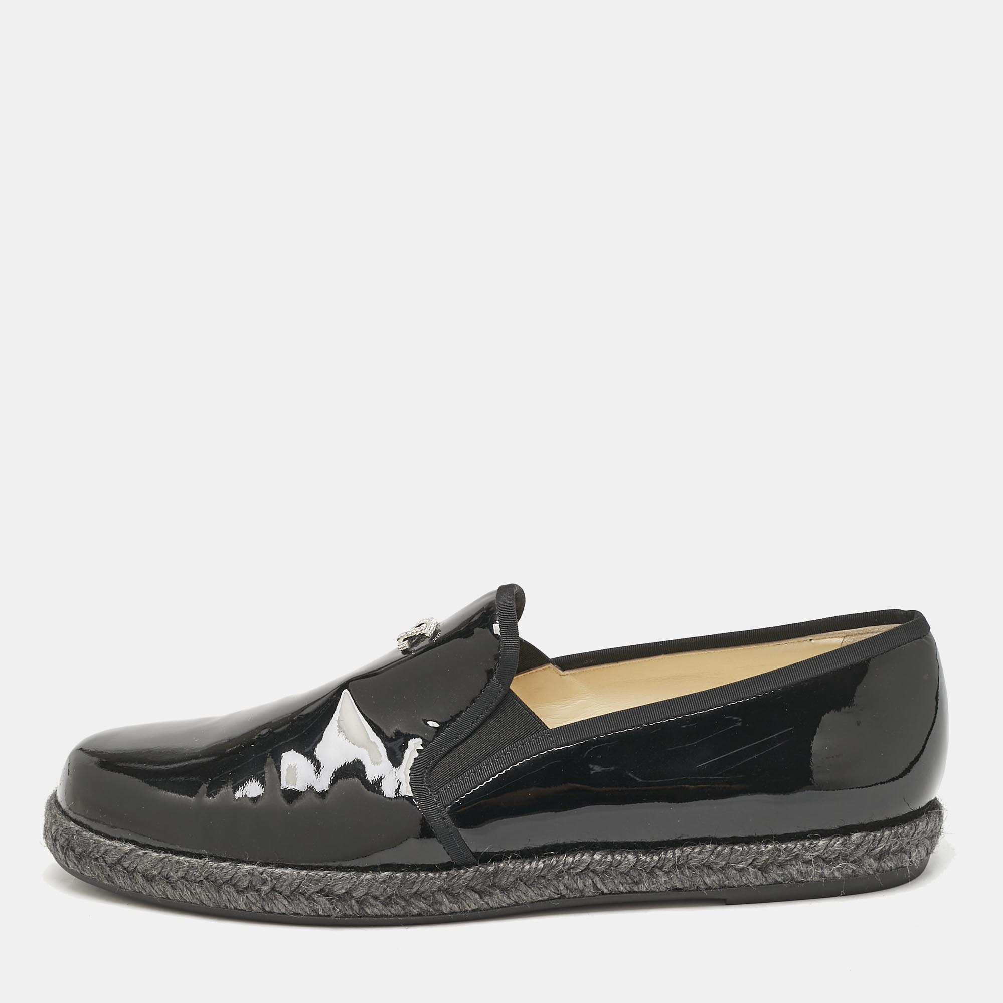 

Chanel Black Patent Leather CC Espadrille Loafers Size