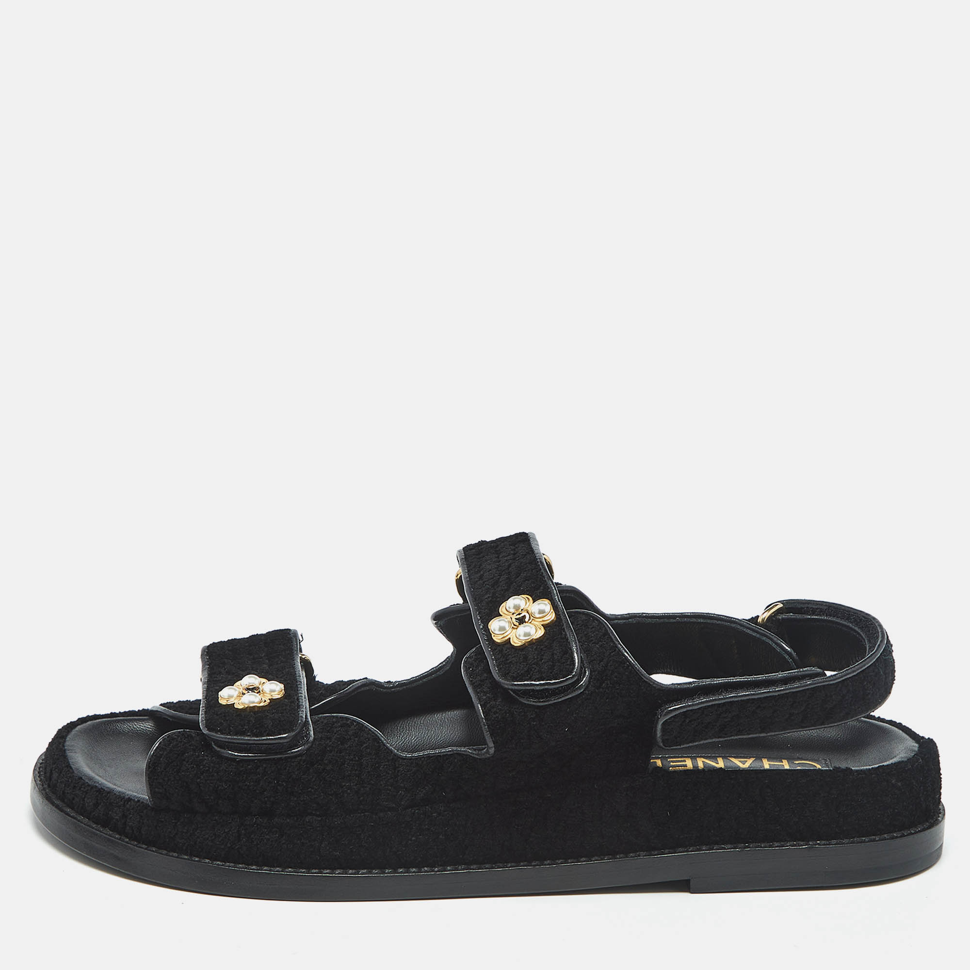 

Chanel Black Tweed Dad Slingack Flat Sandals Size