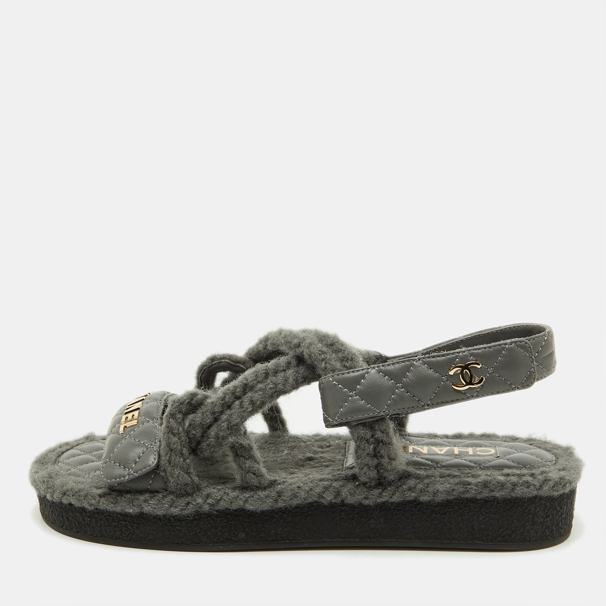 

Chanel Grey Leather and Rope Dad Ankle Strap Sandals Size