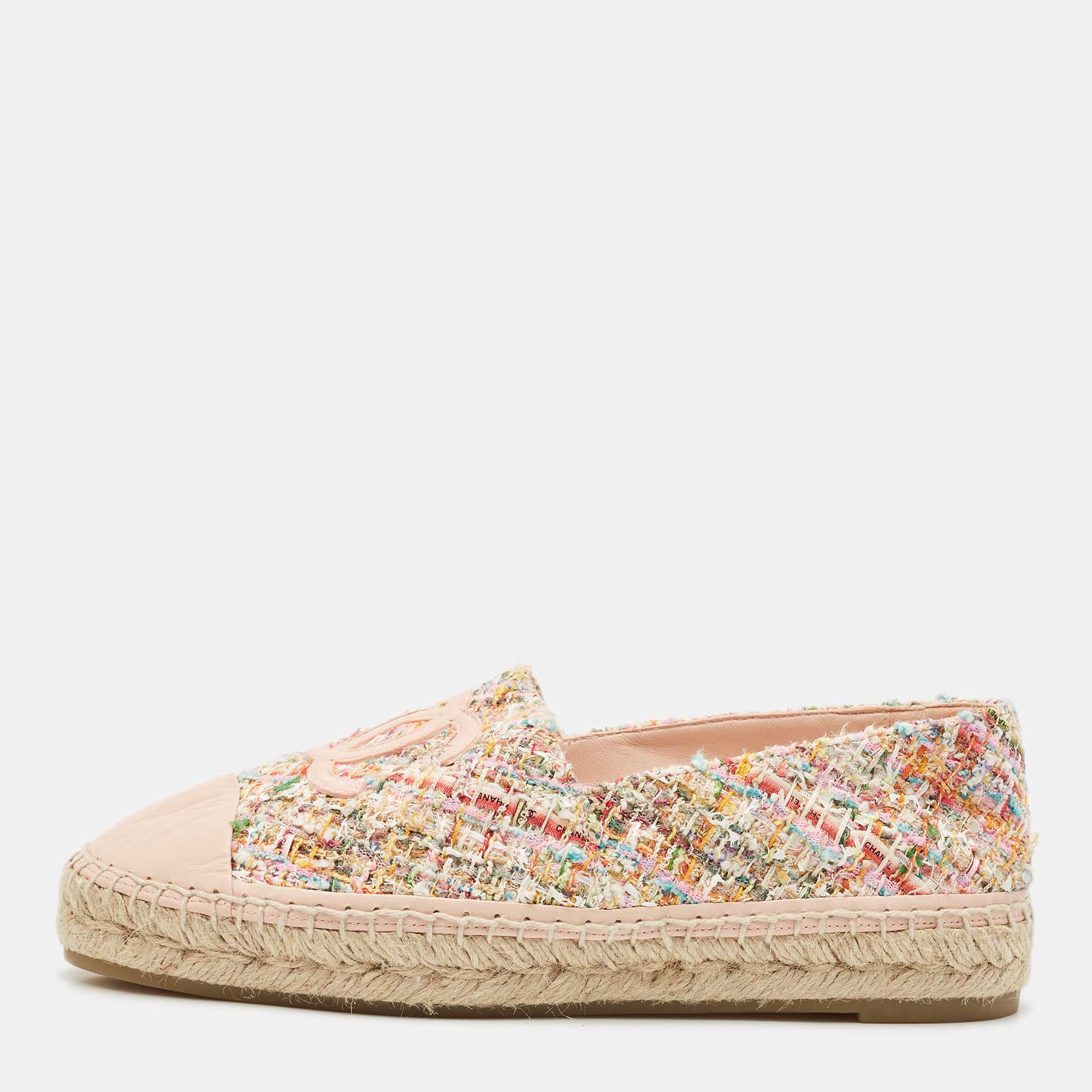 

Chanel Multicolor Suede and Tweed CC Espadrille Flats Size