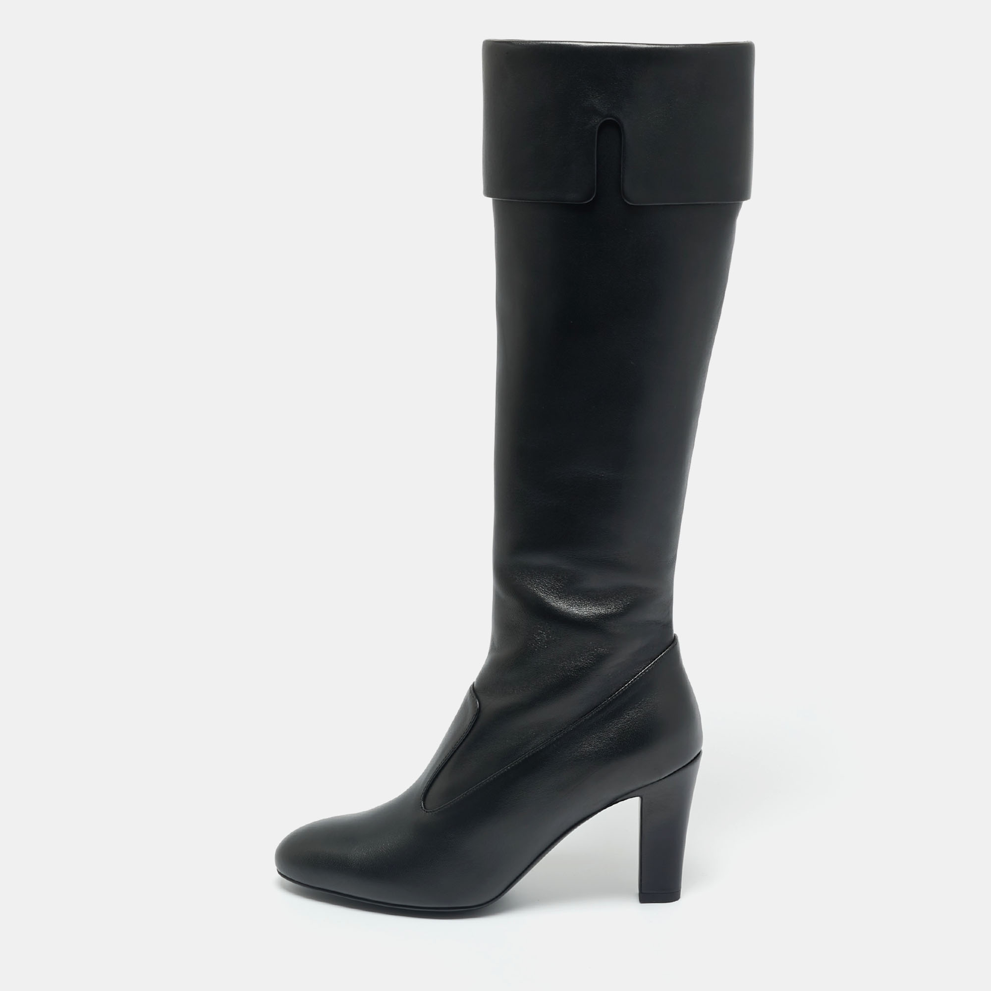 

Chanel Black Leather CC Zip Up Knee Length Boots Size