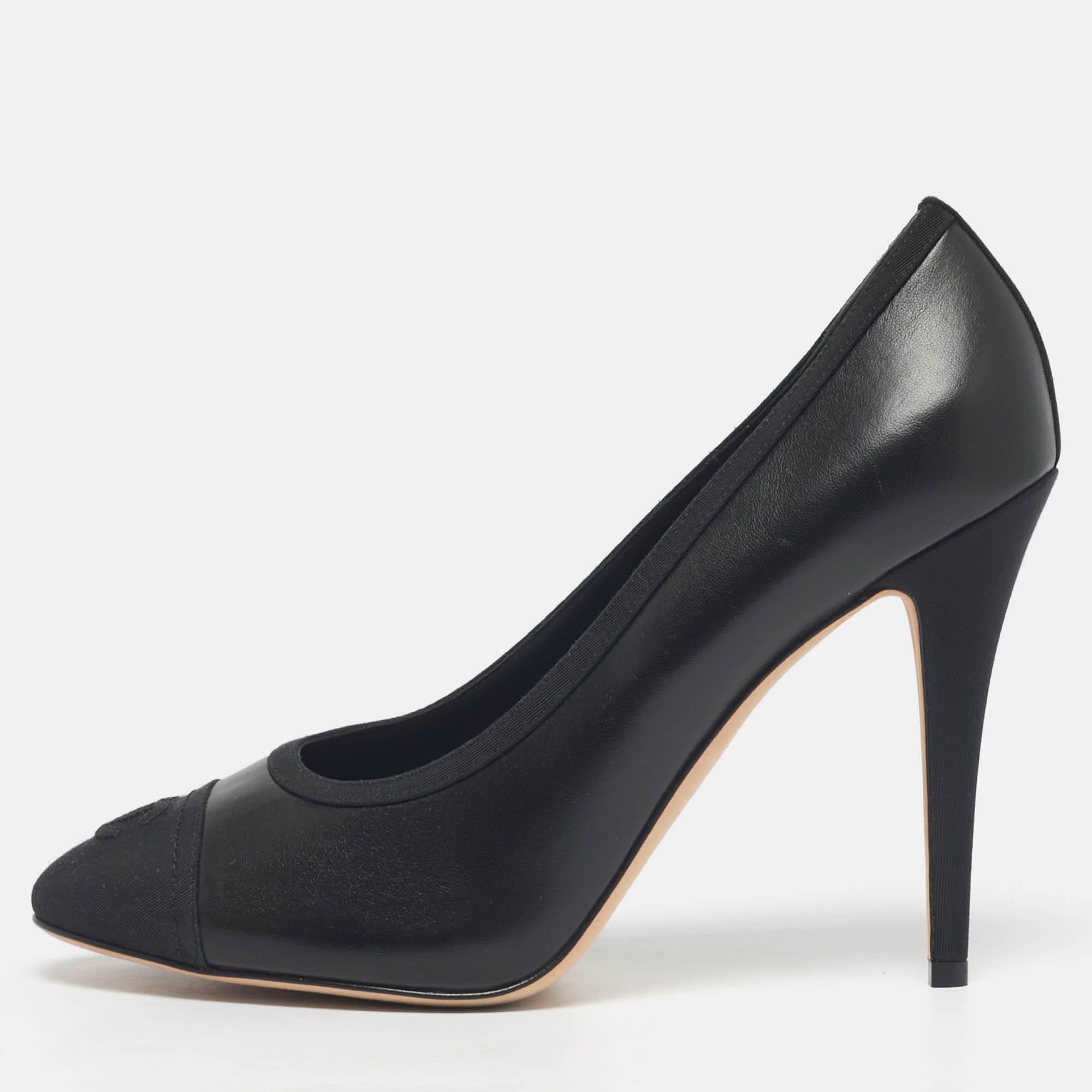 

Chanel Black Canvas and Leather CC Cap Toe Pumps Size