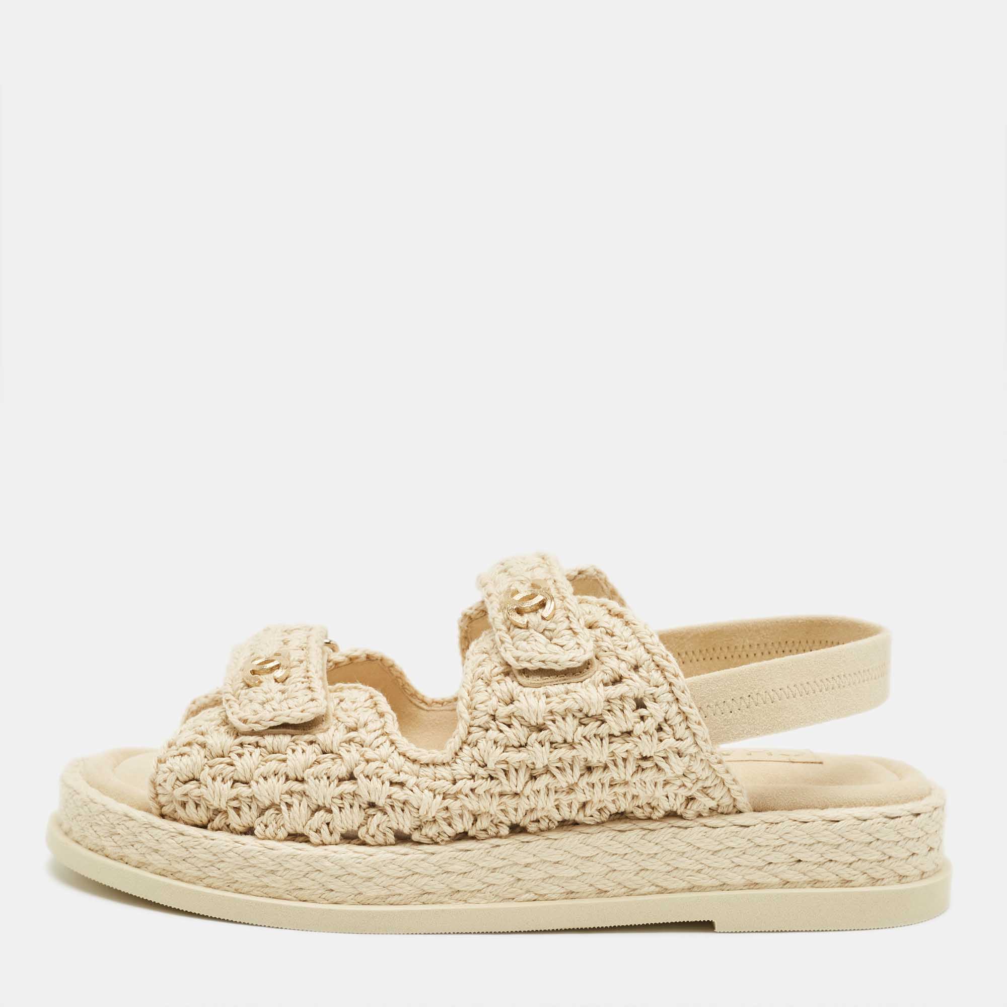 

Chanel Ivory Rope and Suede Dad Slingback Flat Sandals Size, White