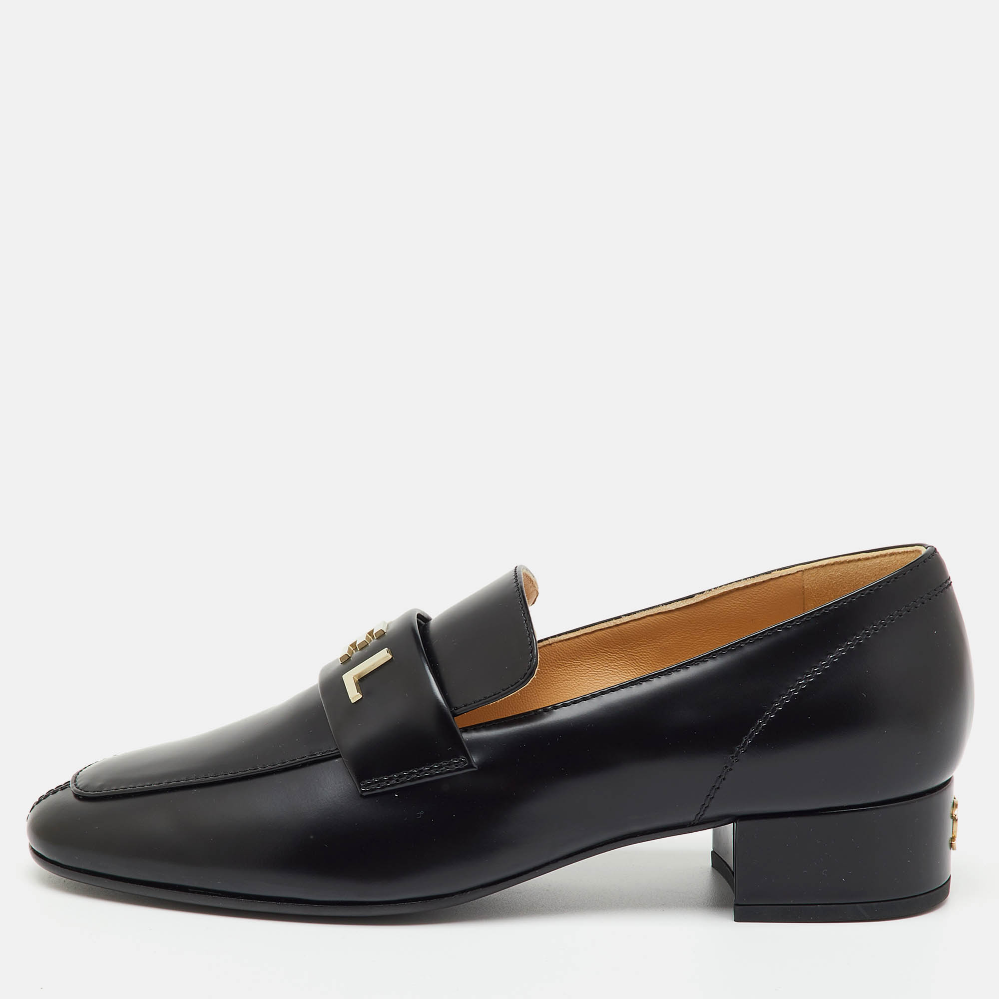 

Chanel Black Leather Interlocking CC Penny Loafers Size