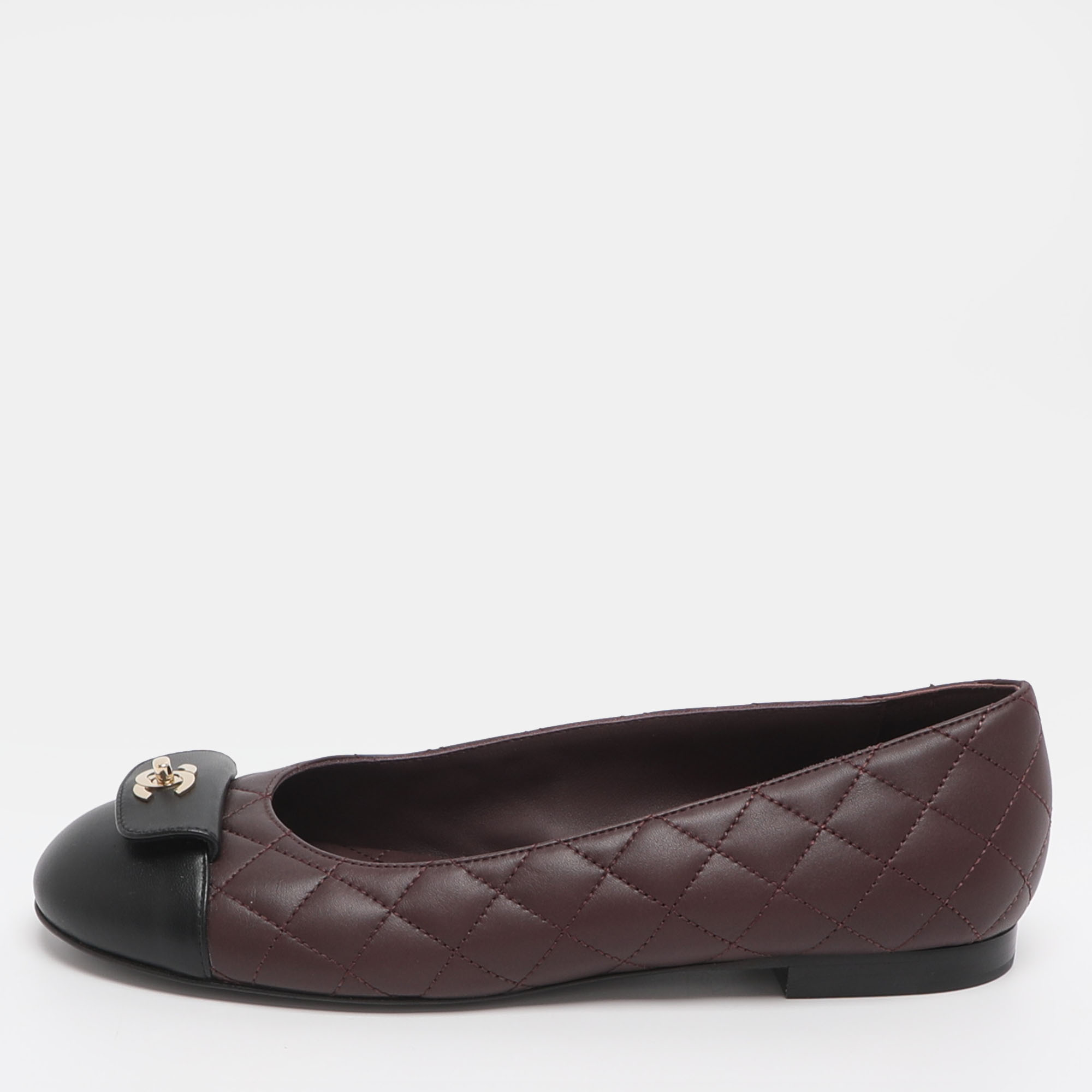 

Chanel CC Logo Size 38 Burgundy Leather Cap Toe Ballet Flats