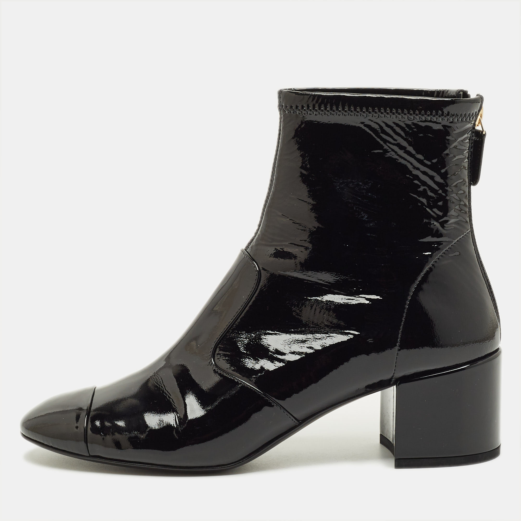

Chanel CC Size  Black Patent Leather Ankle Length Boots