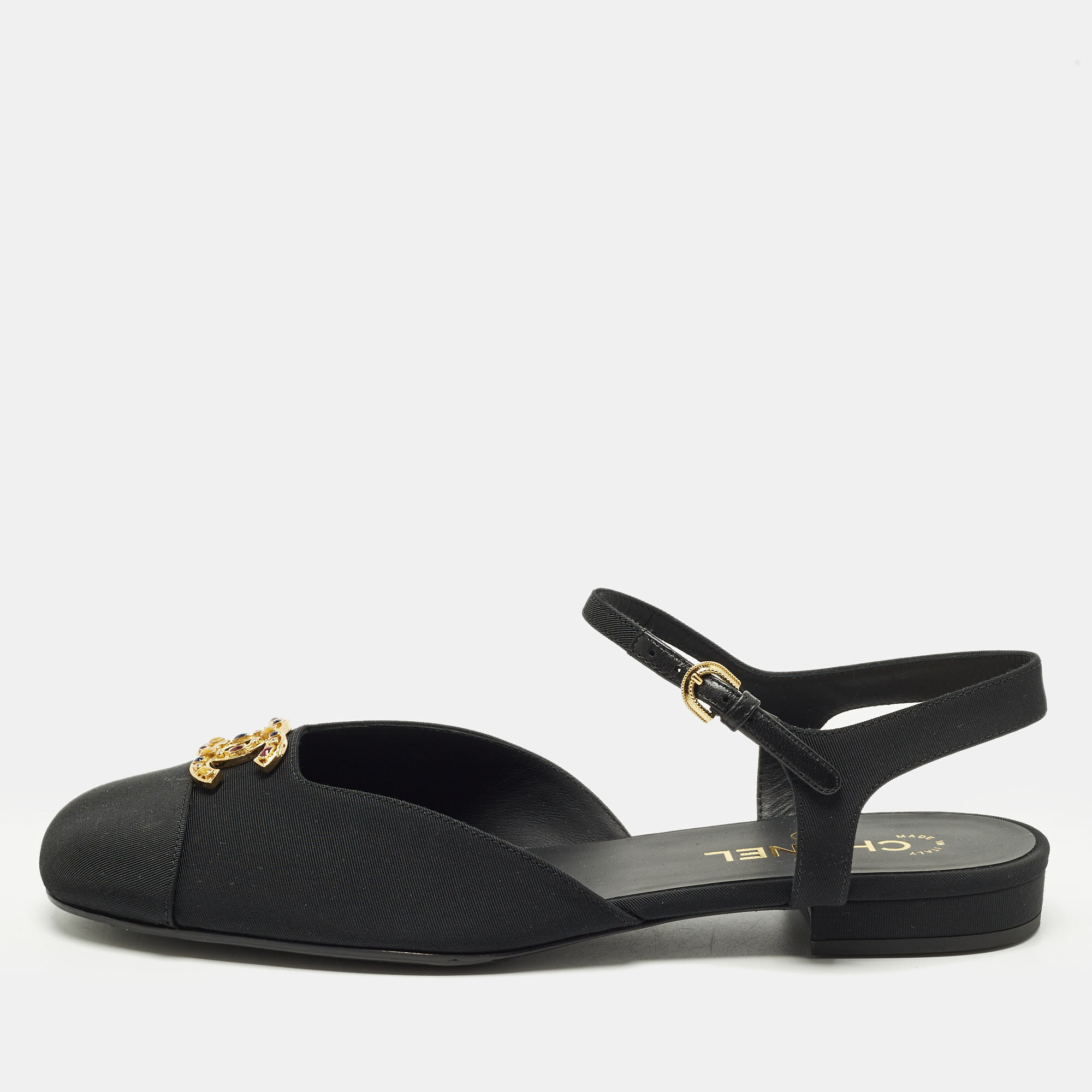 Pre-owned Chanel Cc Size 42 Black Canvas Mary Jane Flats