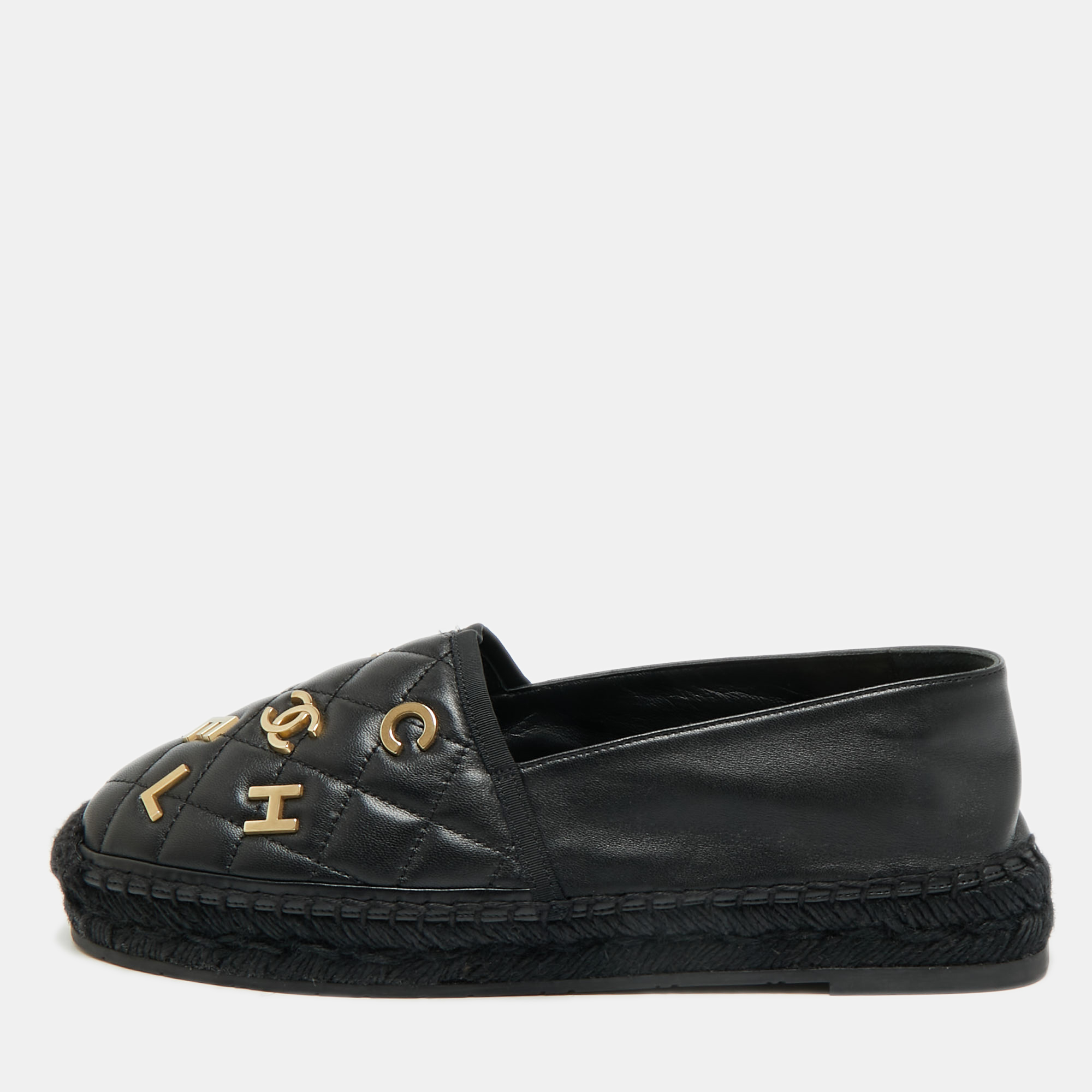 

Chanel CC Logo Size  Black Quilted Leather Espadrille Flats