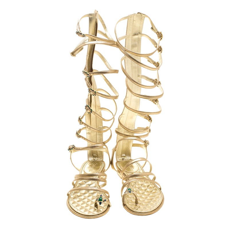 chanel gold gladiator sandals