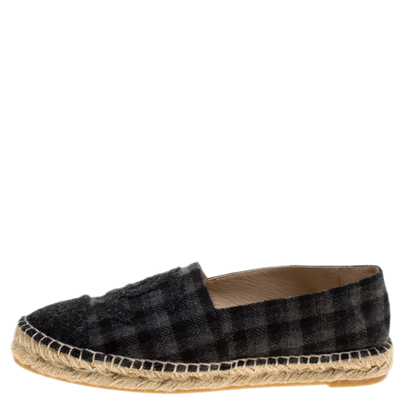 

Chanel Black and Grey Checkered Felt CC Espadrilles Size