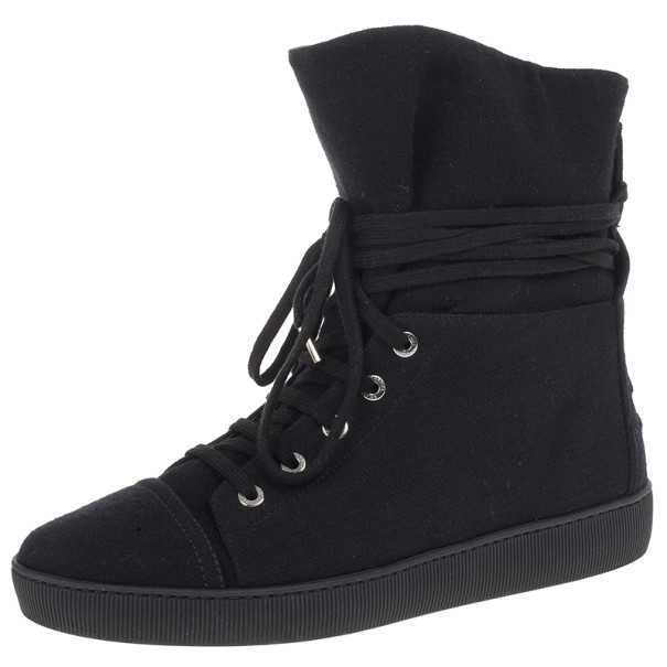 Pre Owned Chanel Black High Top Wedge Sneakers Size 39