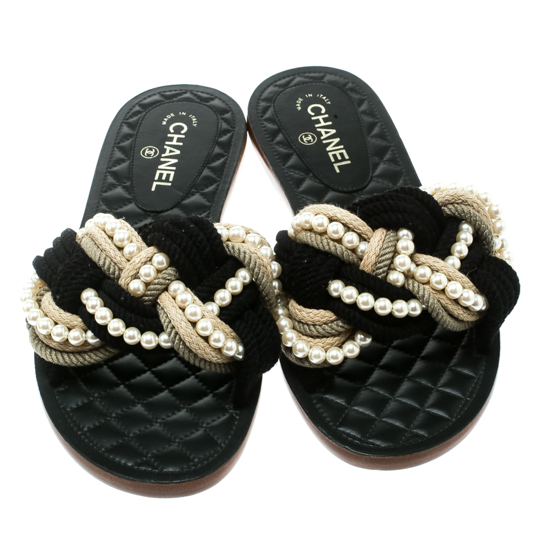 chanel slides with pearls