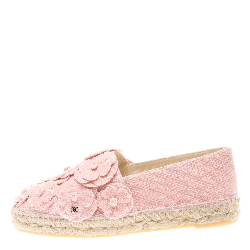 

Chanel Pink Canvas CC Camellia Espadrilles Size