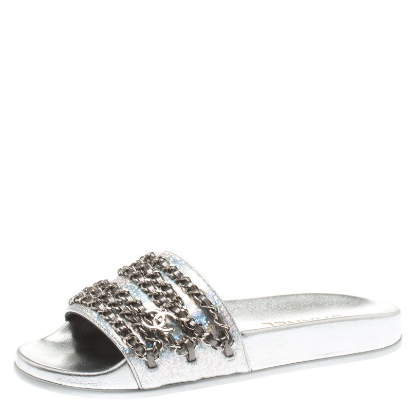 silver chanel slides