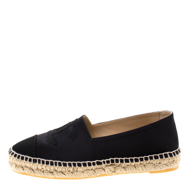 

Chanel Black Satin/Canvas CC Espadrilles Size