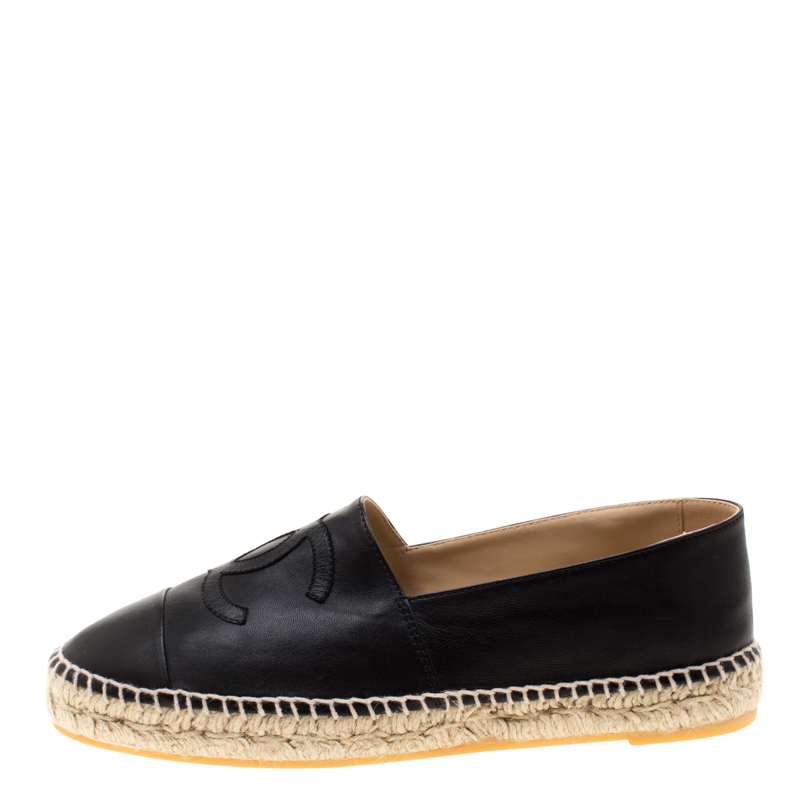 

Chanel Black Leather CC Espadrilles Size