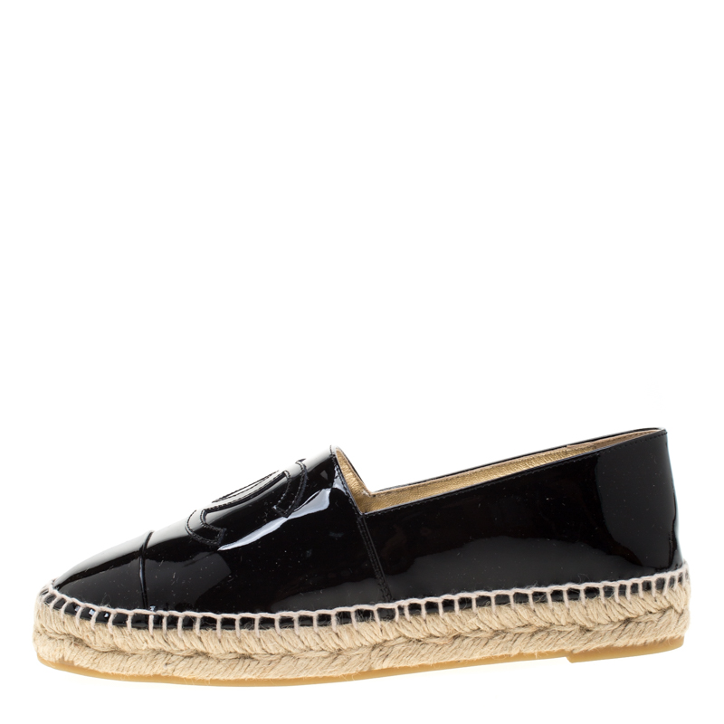 

Chanel Black Patent Leather CC Espadrilles Size