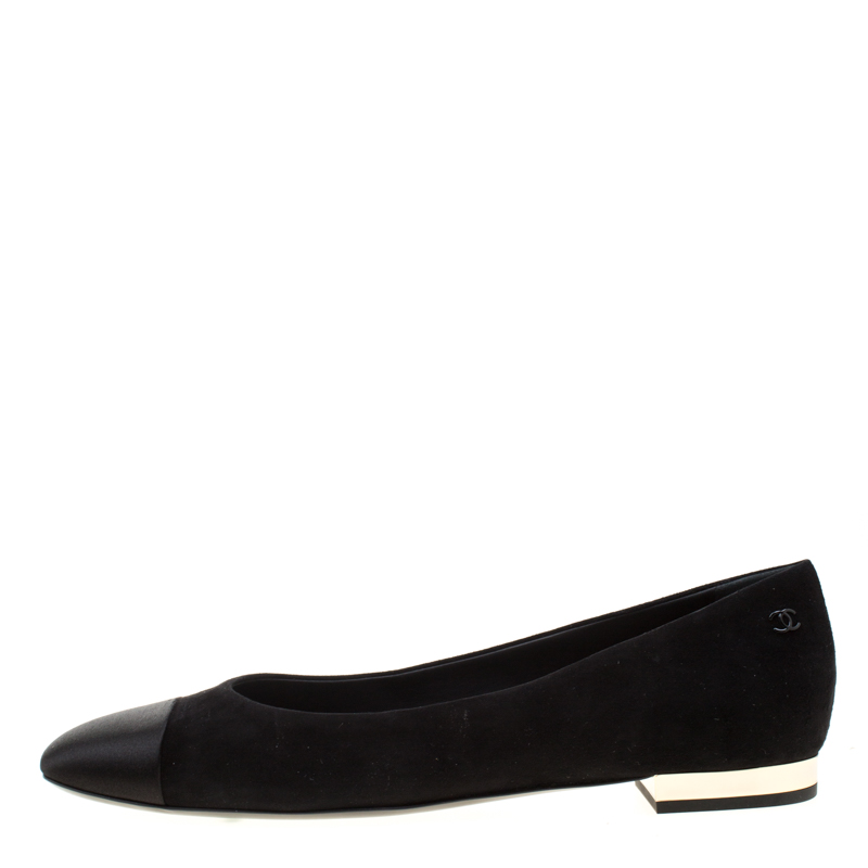 Chanel Black Suede And Satin CC Ballet Flats Size