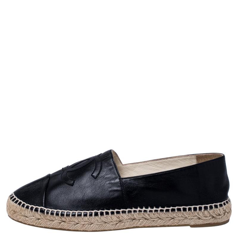 

Chanel Black Leather CC Espadrilles Loafers Size