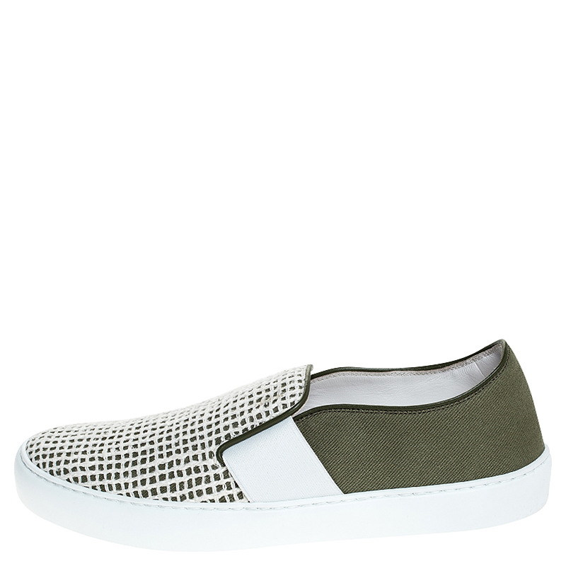 

Chanel Green/White Tweed and Fabric Slip On Sneakers Size