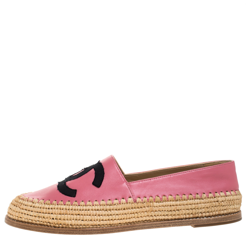 

Chanel Pink Leather And Jute CC Espadrille Loafers Size
