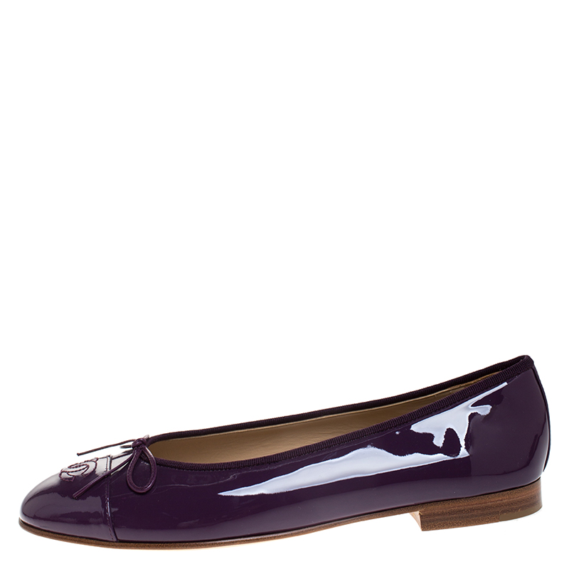 

Chanel Purple Patent Leather CC Cap Toe Bow Ballet Flats Size