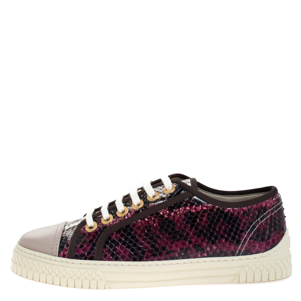 

Chanel Multicolor Python And Leather Cap Toe Low Top Sneakers Size