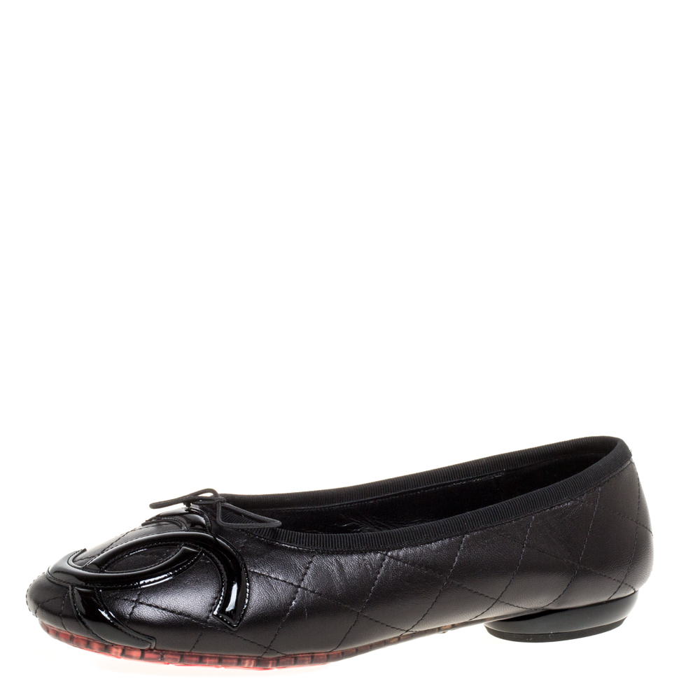 Chanel Black Quilted Leather CC Cambon Ballet Flats Size 39 Chanel ...