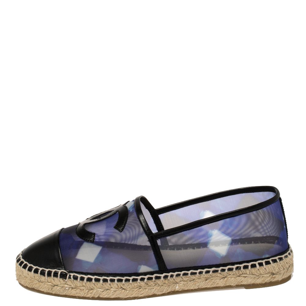 

Chanel Multicolor Mesh And Leather CC Cap Toe Espadrille Flats Size