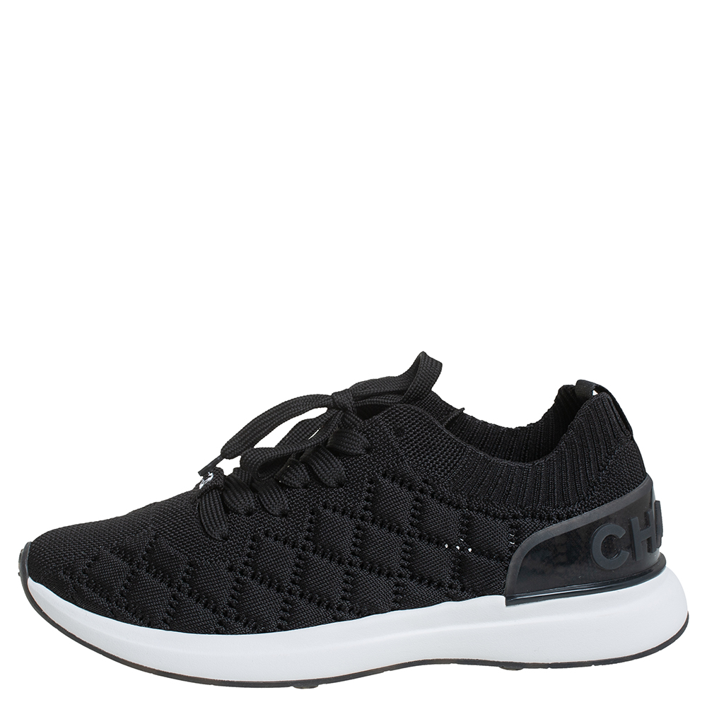 

Chanel Black Mesh And Knit Fabric CC Sneakers Size