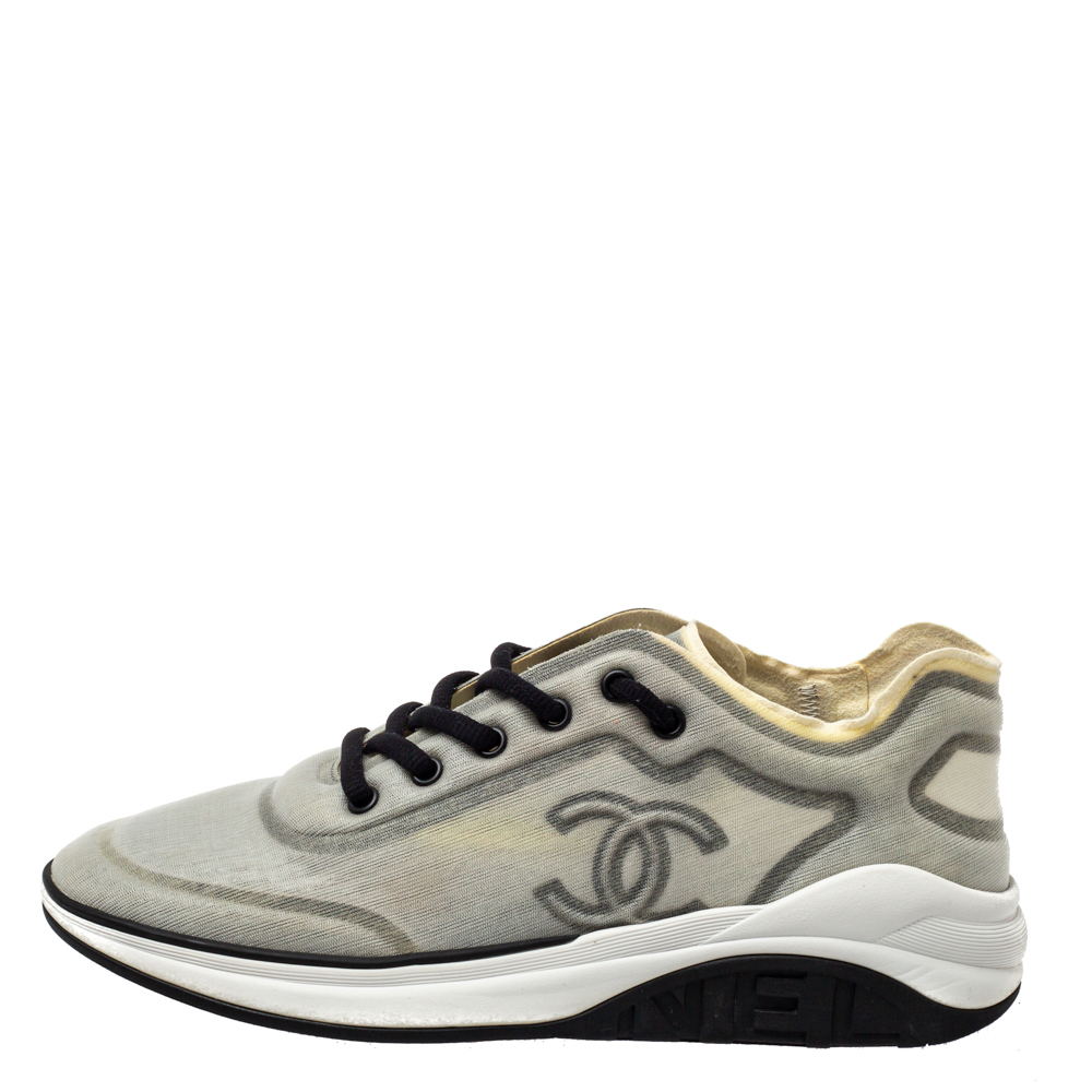 

Chanel Grey/Black Net CC Sneakers Size