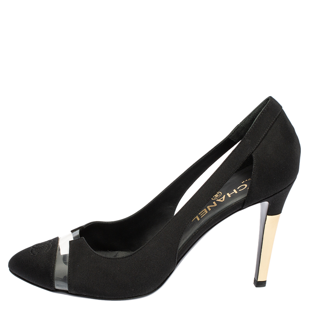 

Chanel Black Fabric CC Cap Toe Pumps Size