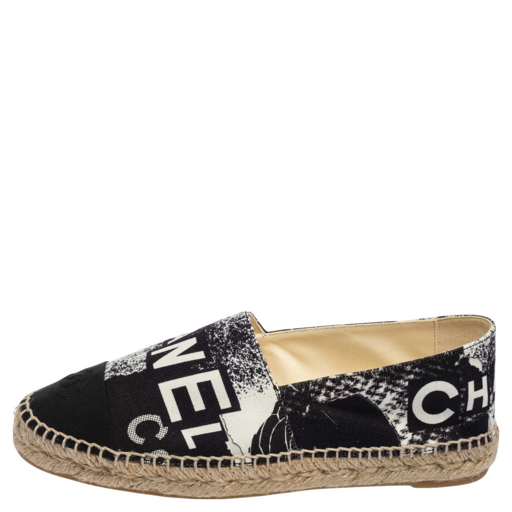 

Chanel Black/White Printed Canvas CC Espadrille Flats Size