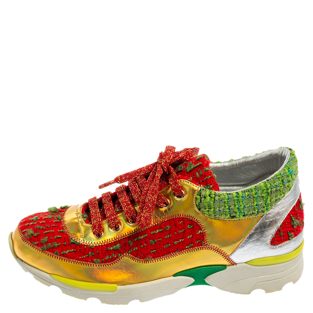 

Chanel Multicolor Tweed and Leather CC Sneakers Size