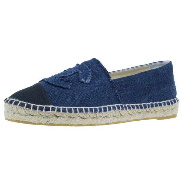 Pre Owned Chanel Blue Denim Canvas Espadrilles Size 40
