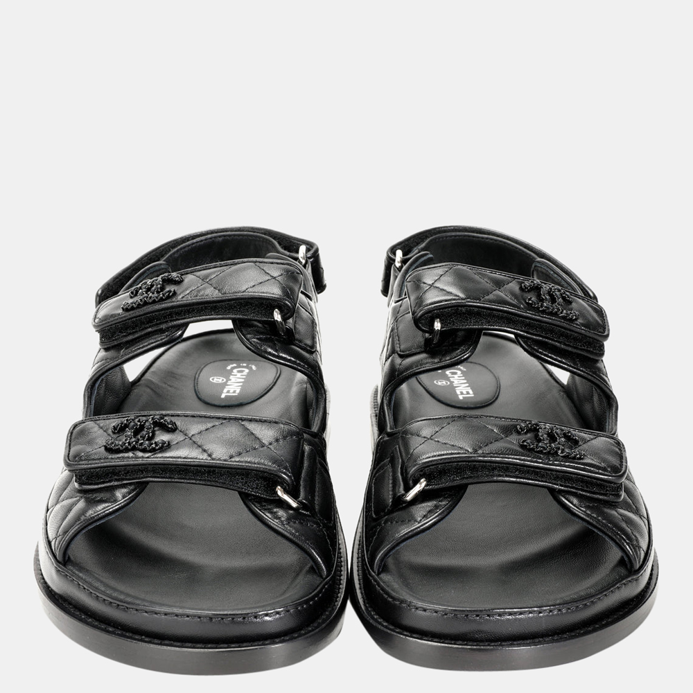 

Chanel Black Quilted Leather Dad Sandals Size EU