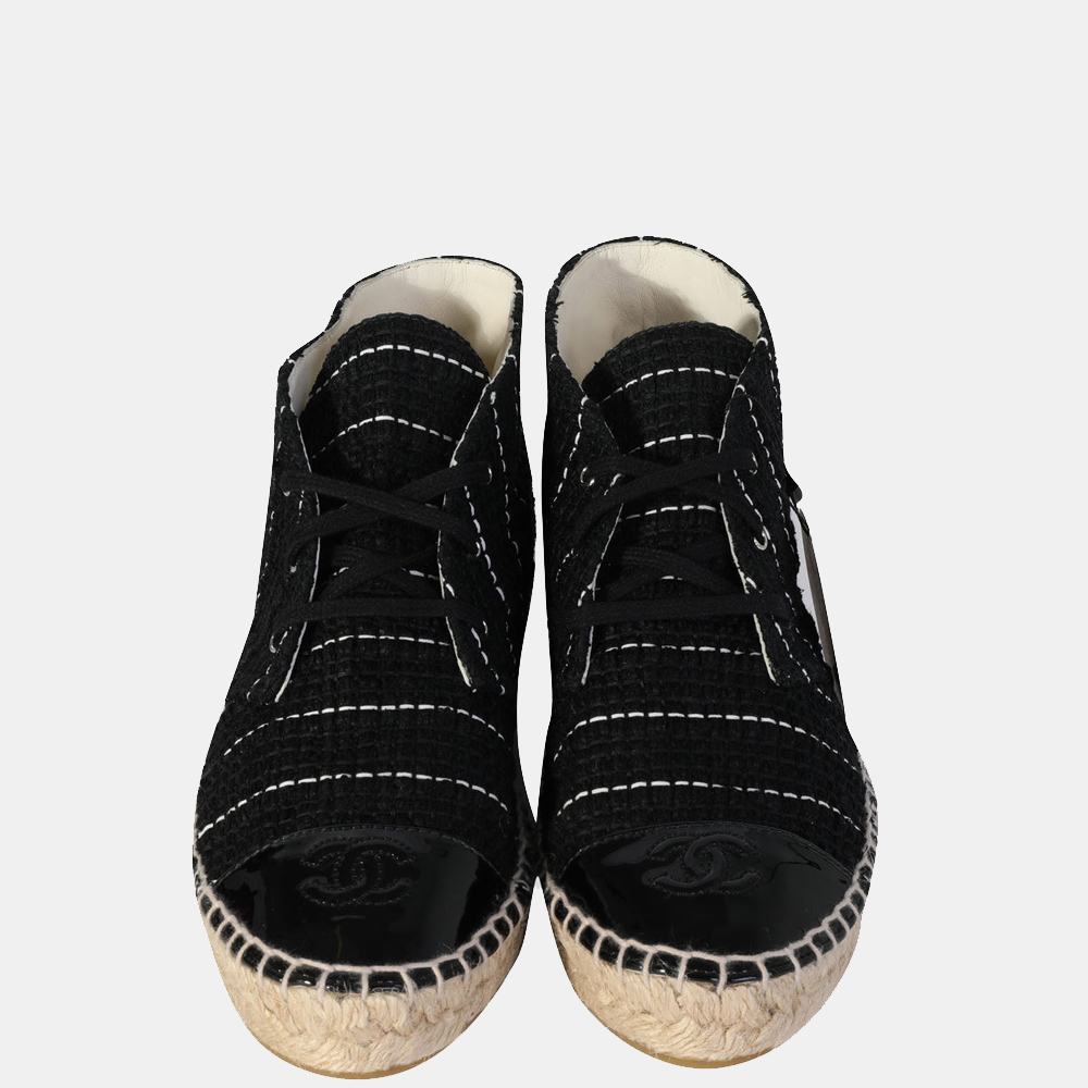 

Chanel Black Tweed Lace up Espadrilles EU