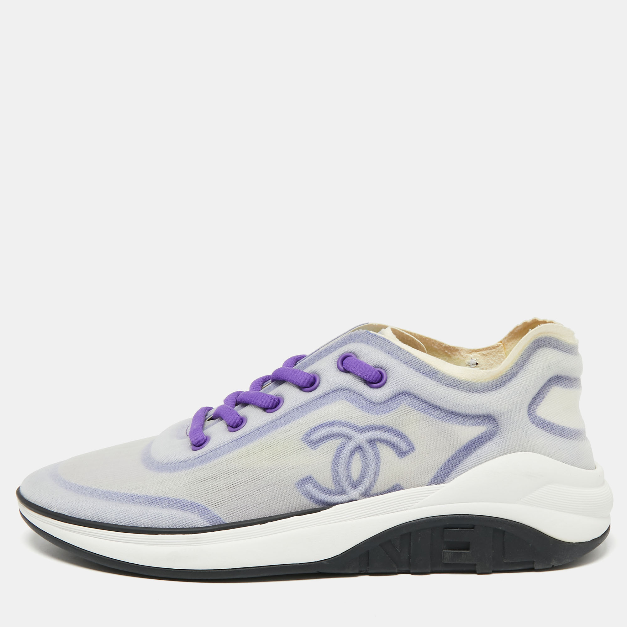 

Chanel Purple/White Net And Fabric Lyrca Logo Trainers Sneakers Size