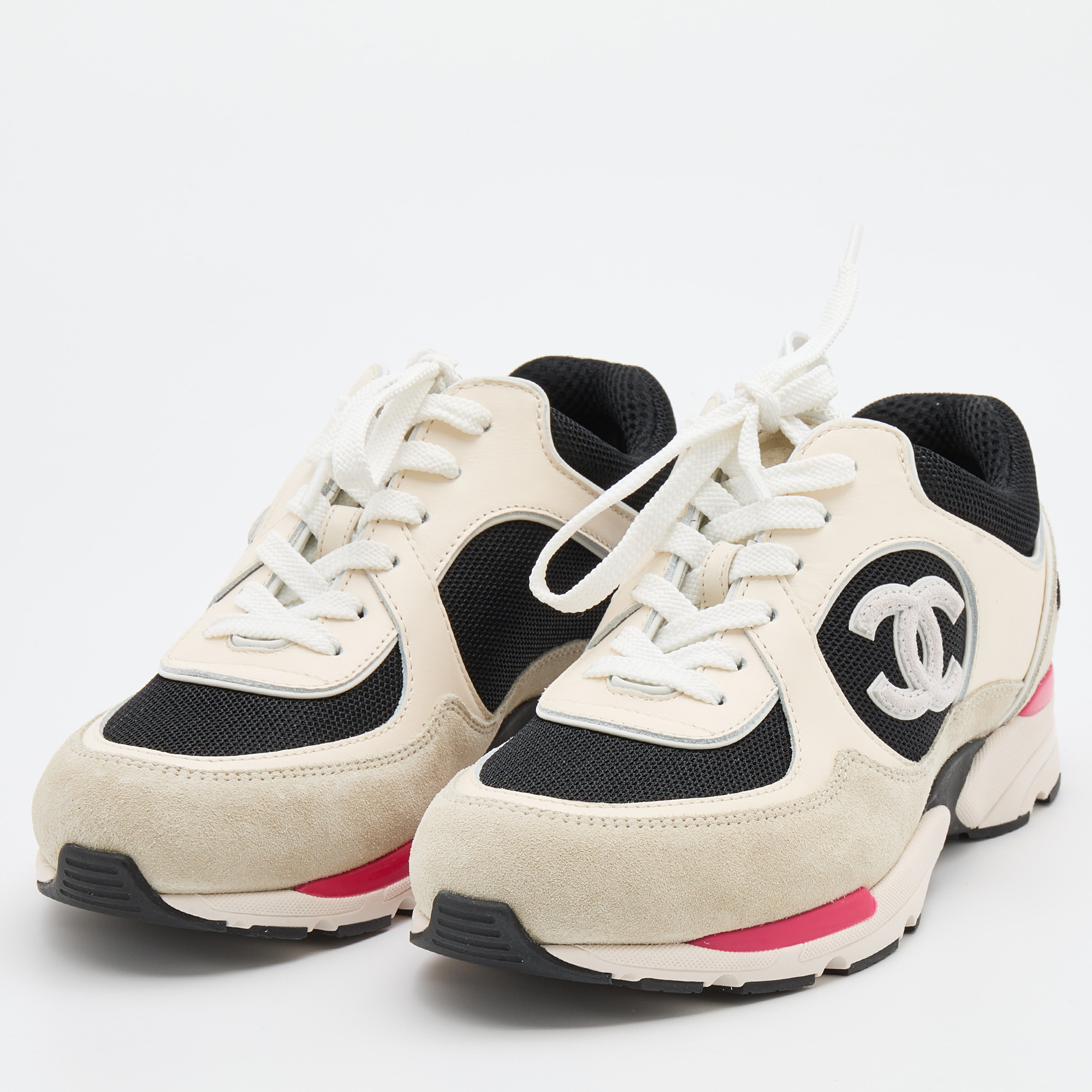 

Chanel Multicolor Suede and Mesh CC Low Top Sneakers Size