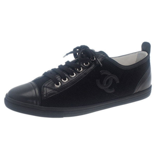 Chanel Black Quilted Leather and Canvas Sneakers Size 39.5