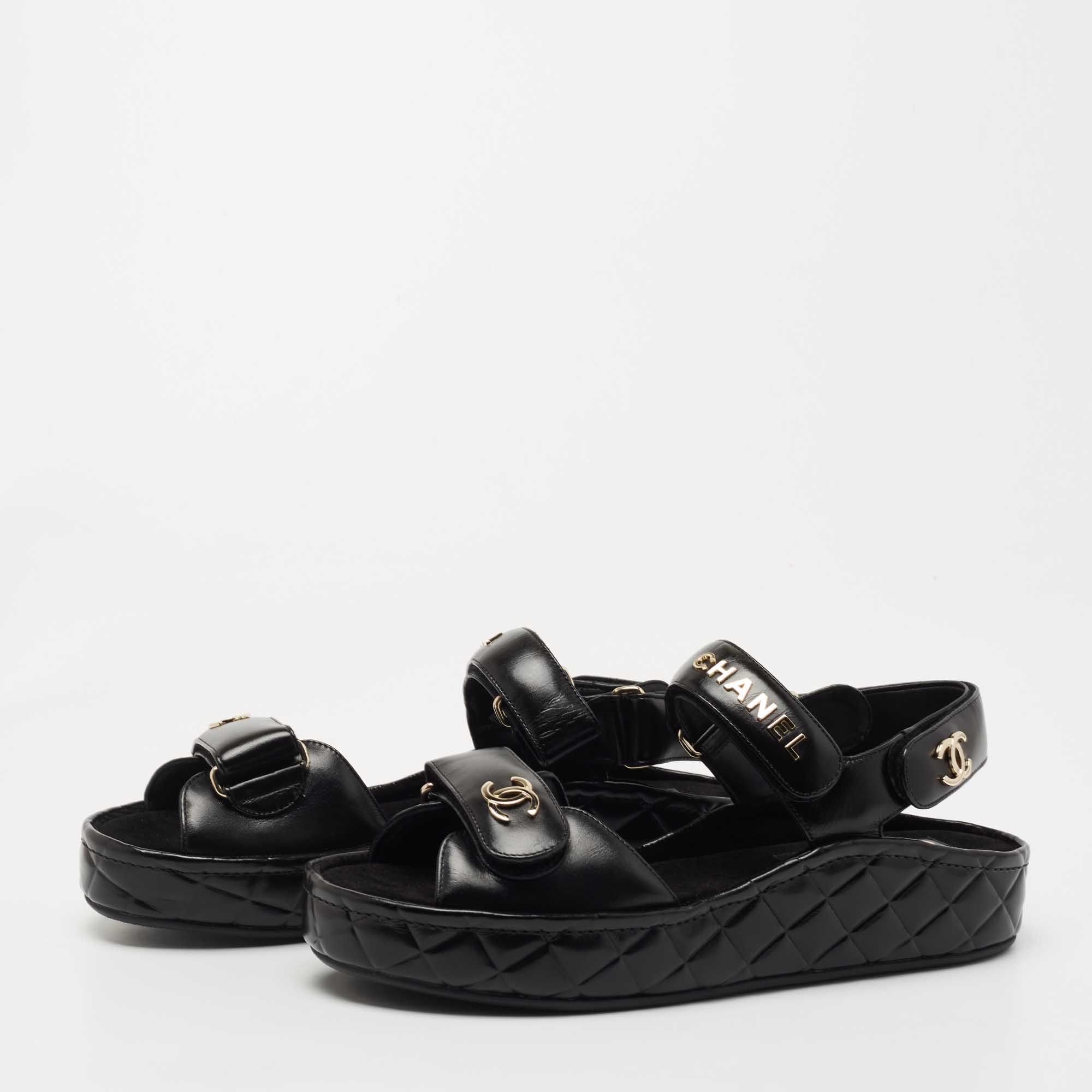 

Chanel Black Leather CC Dad Flat Sandals Size