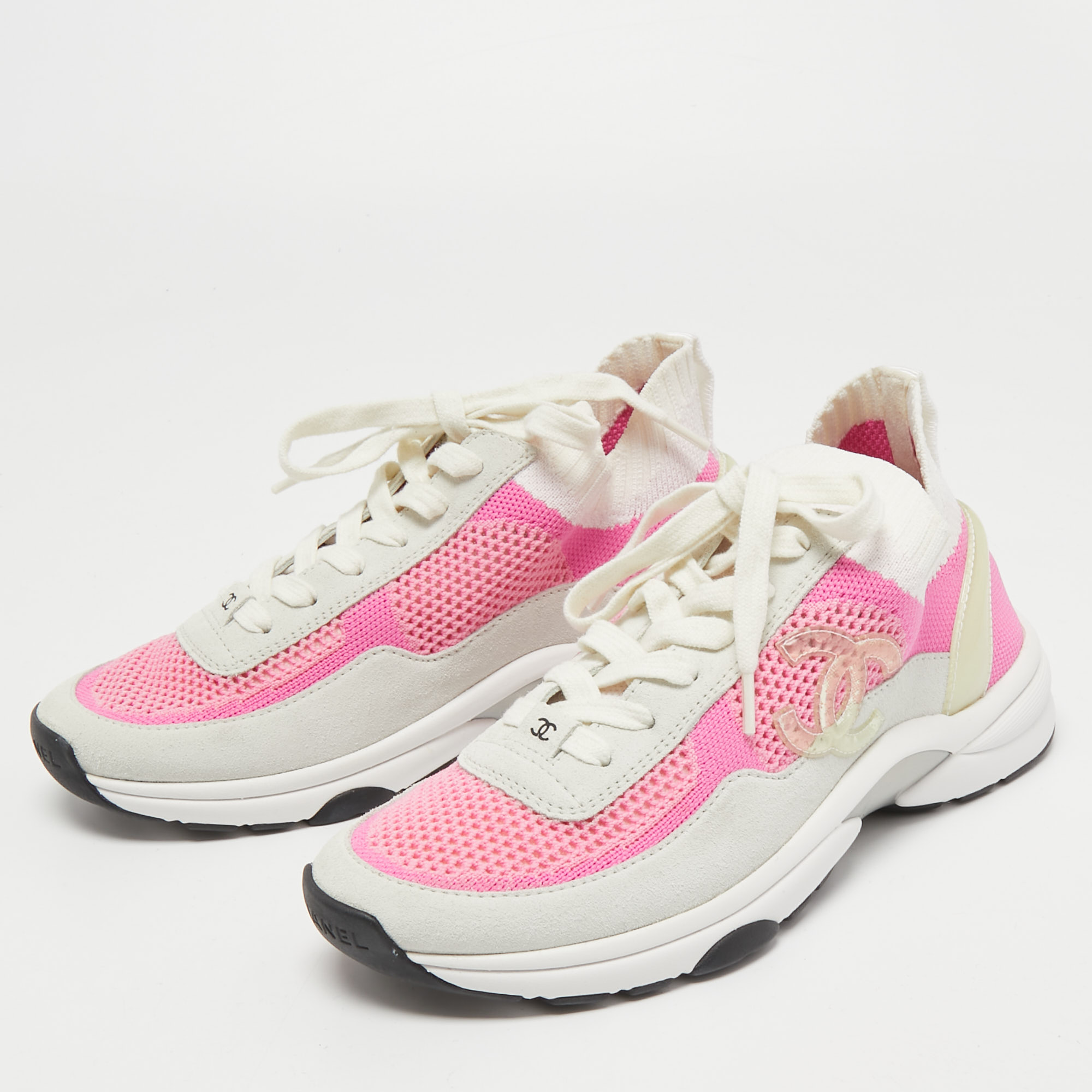 

Chanel Multicolor Knit Fabric and Suede CC Sneakers Size